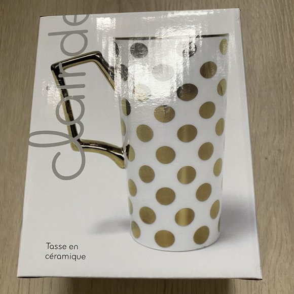 Kitchen Mug; Gold polka dots and Gold handle - Picture 1 of 1